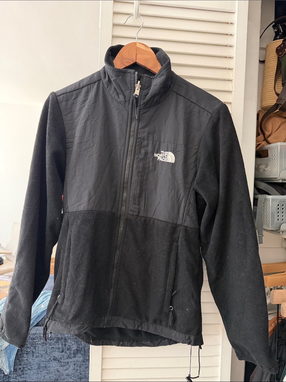 The North Face Black Lightweight Fleece Jacket with Woven Chest Panel and Logo